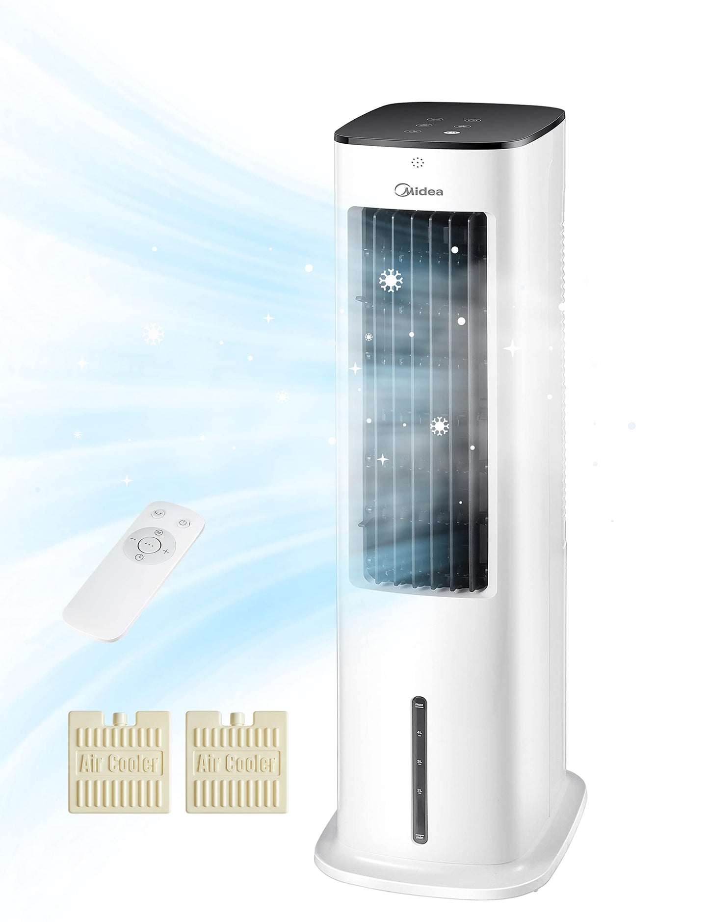 Midea Turmventilator mit 5L Wasserkühlung | Luftkühler mobil | Mobile Klimaanlage ohne Abluftschlauch | Verdunstungskühler, 3 Geschwindigkeitsstufen,75° Schwenkfunktion, 7h Timer, Leiser