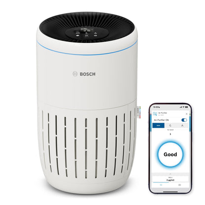 Bosch Air 4000i App-gesteuerter Luftreiniger - Für Räume bis zu 62,5 m² - Entfernt Schadstoffe - Mit 3-in-1 Luftfilter, Smart Sensor, Automatikmodus, Ruhemodus (< 25 dB(A)) - CADR: 300 m³/h
