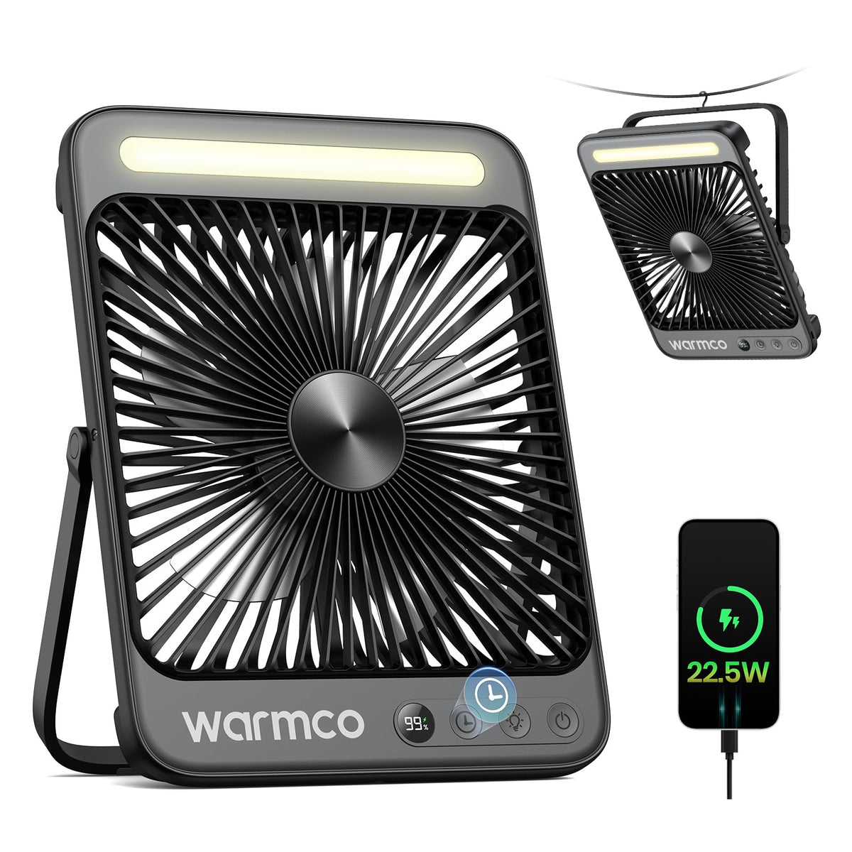Warmco D4 Pro Akku Ventilator 20000mAh, Camping Tischventilator leise, 18W Laden, 22,5W Ausgang