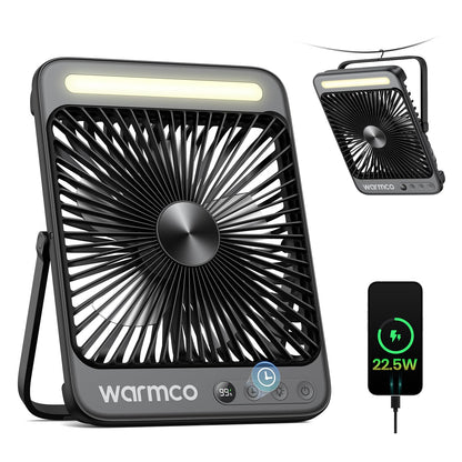 Warmco D4 Pro Akku Ventilator 20000mAh, Camping Tischventilator leise, 18W Laden, 22,5W Ausgang
