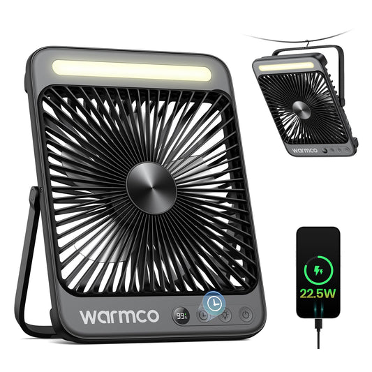 Warmco D4 Pro Akku Ventilator 20000mAh, Camping Tischventilator leise, 18W Laden, 22,5W Ausgang