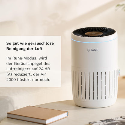 Bosch Air 2000 Luftreiniger - Für Räume bis zu 37,5 m² - Entfernt effizient Schadstoffe - Mit 3-in-1 Luftfilter, Smart Sensor, Automatikmodus, Ruhemodus (< 25 dB(A)) - CADR: 180 m³/h