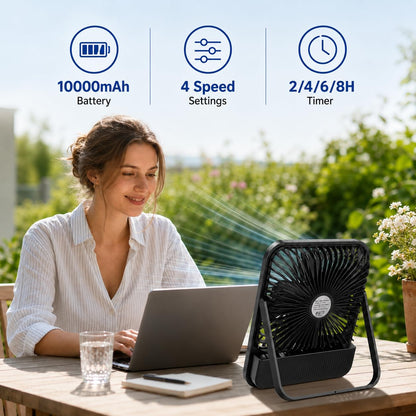 Akku Ventilator 7 Zoll 10000mAh GOBRILLFUN, 4 Geschwindigkeiten, tragbar, leise