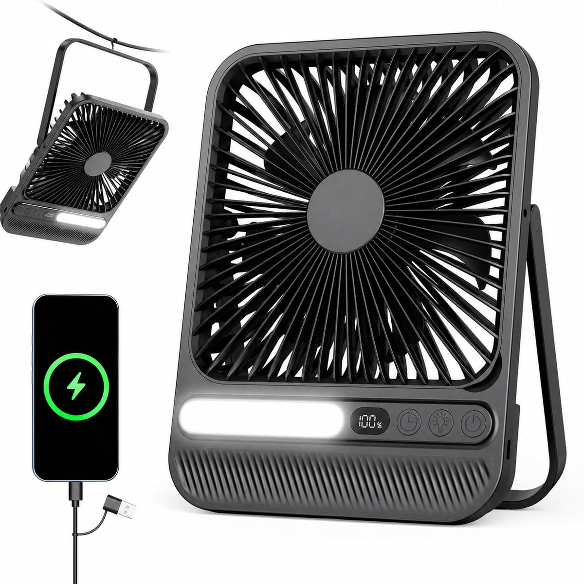 Akku Ventilator 7 Zoll 10000mAh GOBRILLFUN, 4 Geschwindigkeiten, tragbar, leise