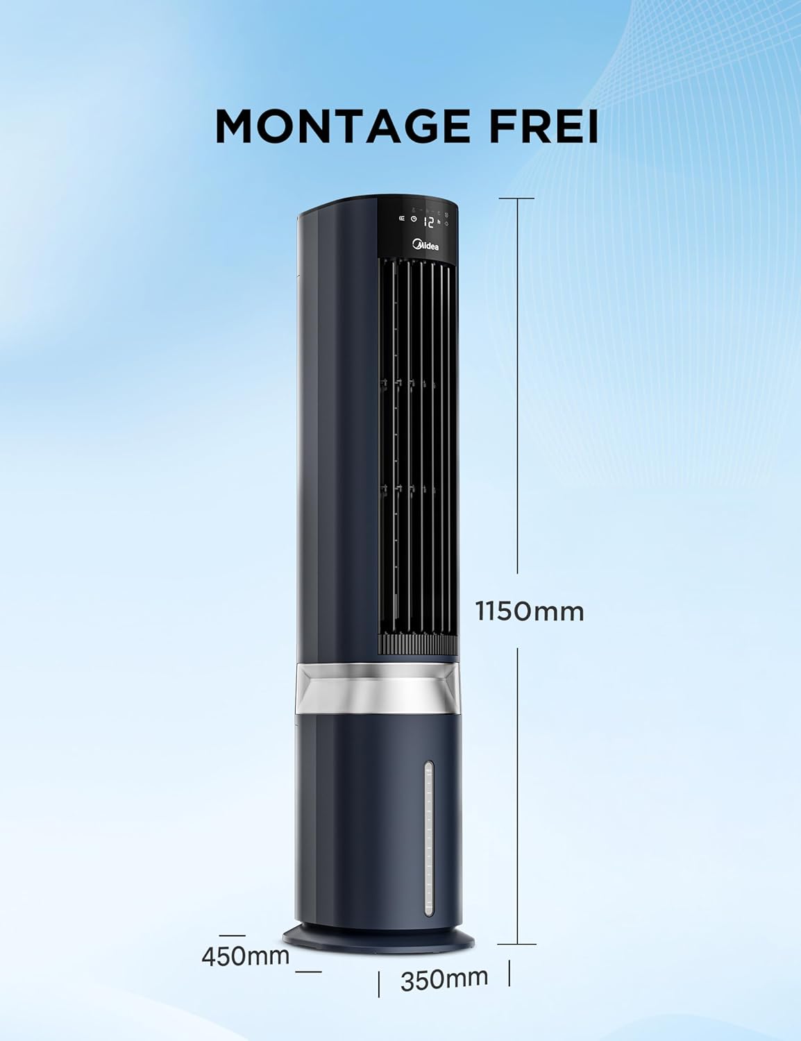 Midea Sensicool Luftkühler mit 7L Wasserkühlung | Mobile Klimaanlage ohne Abluftschlauch | Ventilator mit Wasserkühlung | 2000m³/h Verdunstungskühler, 6 Geschwindigkeiten, Touch-Display (Blau)