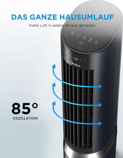 Midea Sensicool Luftkühler mit 7L Wasserkühlung | Mobile Klimaanlage ohne Abluftschlauch | Ventilator mit Wasserkühlung | 2000m³/h Verdunstungskühler, 6 Geschwindigkeiten, Touch-Display (Blau)