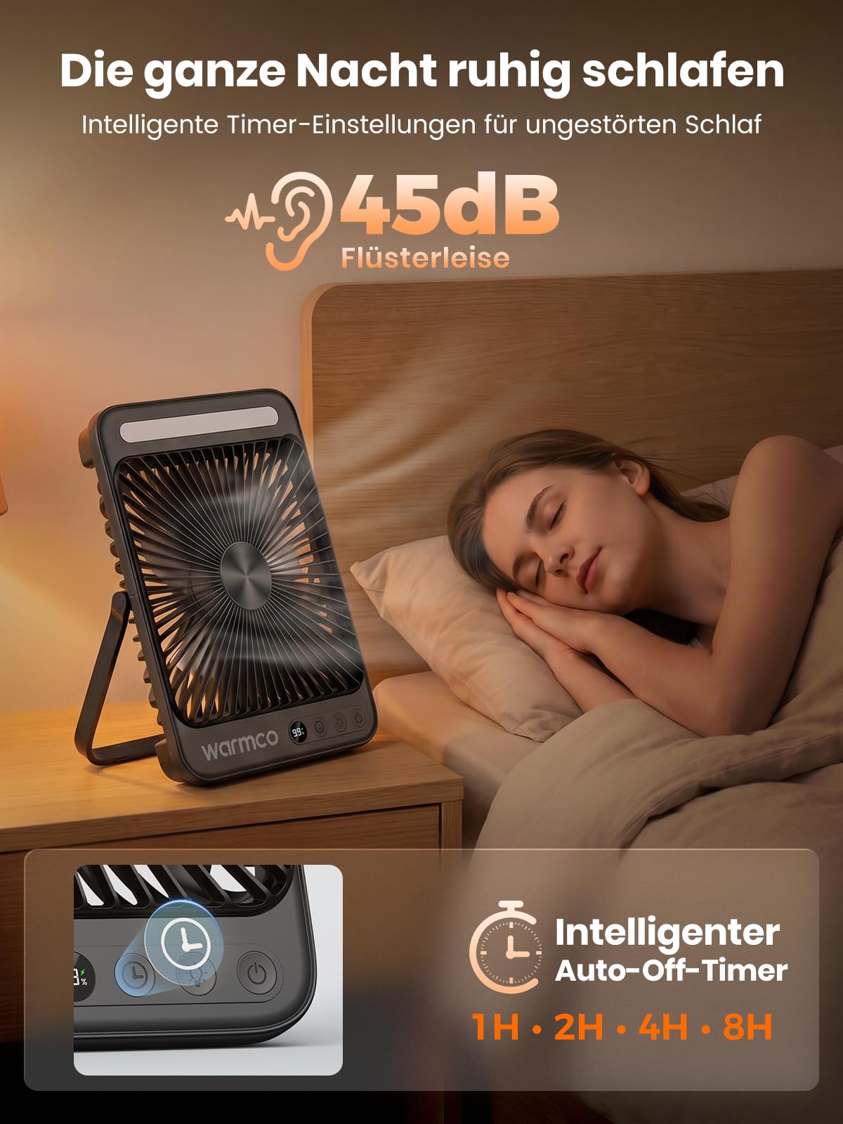 Warmco D4 Pro Akku Ventilator 20000mAh, Camping Tischventilator leise, 18W Laden, 22,5W Ausgang
