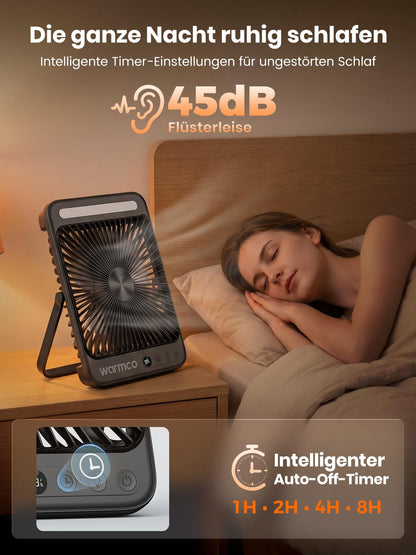 Warmco D4 Pro Akku Ventilator 20000mAh, Camping Tischventilator leise, 18W Laden, 22,5W Ausgang