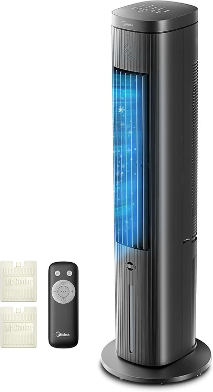 Midea Turmventilator mit 5L Wasserkühlung | Luftkühler mobil | Mobile Klimaanlage ohne Abluftschlauch | Verdunstungskühler, 3 Geschwindigkeitsstufen,75° Schwenkfunktion, 7h Timer, Leiser
