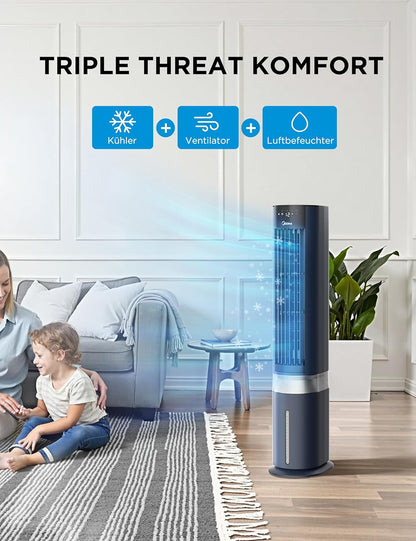 Midea Sensicool Luftkühler mit 7L Wasserkühlung | Mobile Klimaanlage ohne Abluftschlauch | Ventilator mit Wasserkühlung | 2000m³/h Verdunstungskühler, 6 Geschwindigkeiten, Touch-Display (Blau)