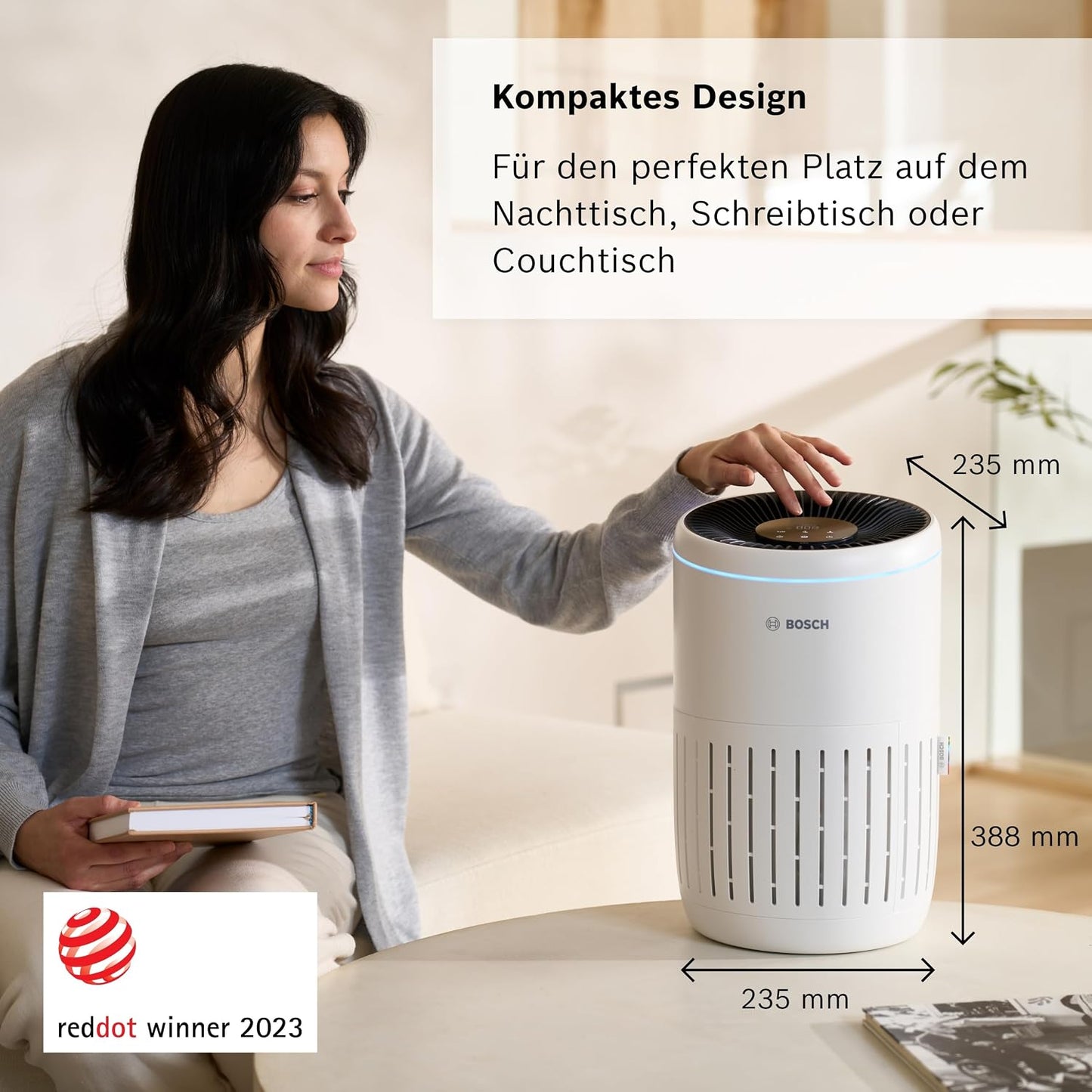 Bosch Air 2000 Luftreiniger - Für Räume bis zu 37,5 m² - Entfernt effizient Schadstoffe - Mit 3-in-1 Luftfilter, Smart Sensor, Automatikmodus, Ruhemodus (< 25 dB(A)) - CADR: 180 m³/h