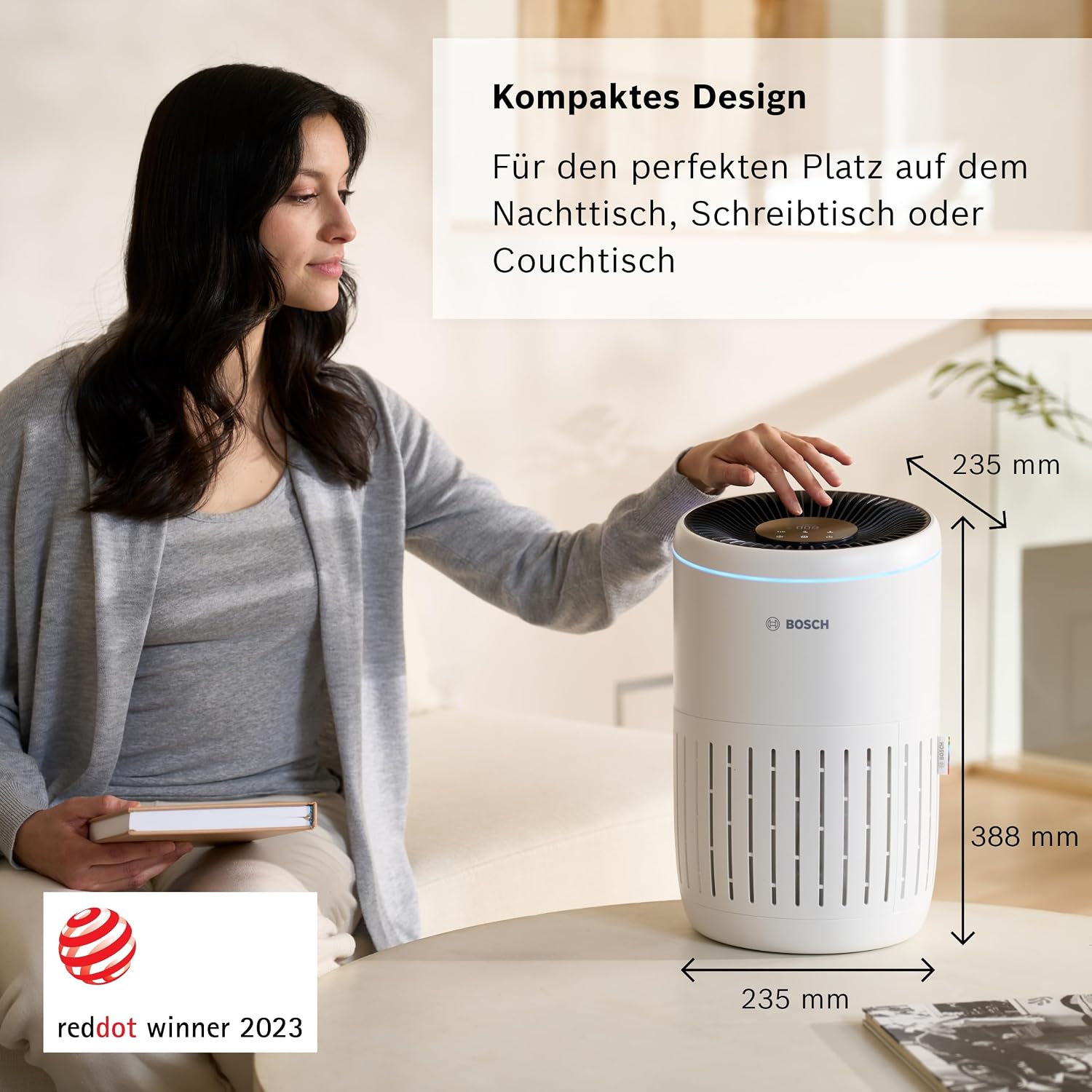 Bosch Air 2000 Luftreiniger - Für Räume bis zu 37,5 m² - Entfernt effizient Schadstoffe - Mit 3-in-1 Luftfilter, Smart Sensor, Automatikmodus, Ruhemodus (< 25 dB(A)) - CADR: 180 m³/h