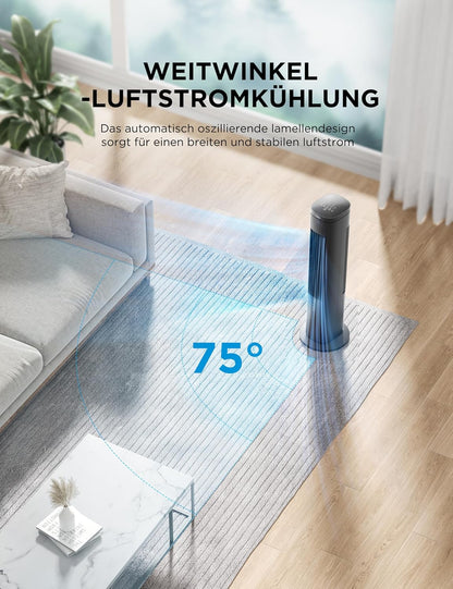 Midea Turmventilator mit 5L Wasserkühlung | Luftkühler mobil | Mobile Klimaanlage ohne Abluftschlauch | Verdunstungskühler, 3 Geschwindigkeitsstufen,75° Schwenkfunktion, 7h Timer, Leiser